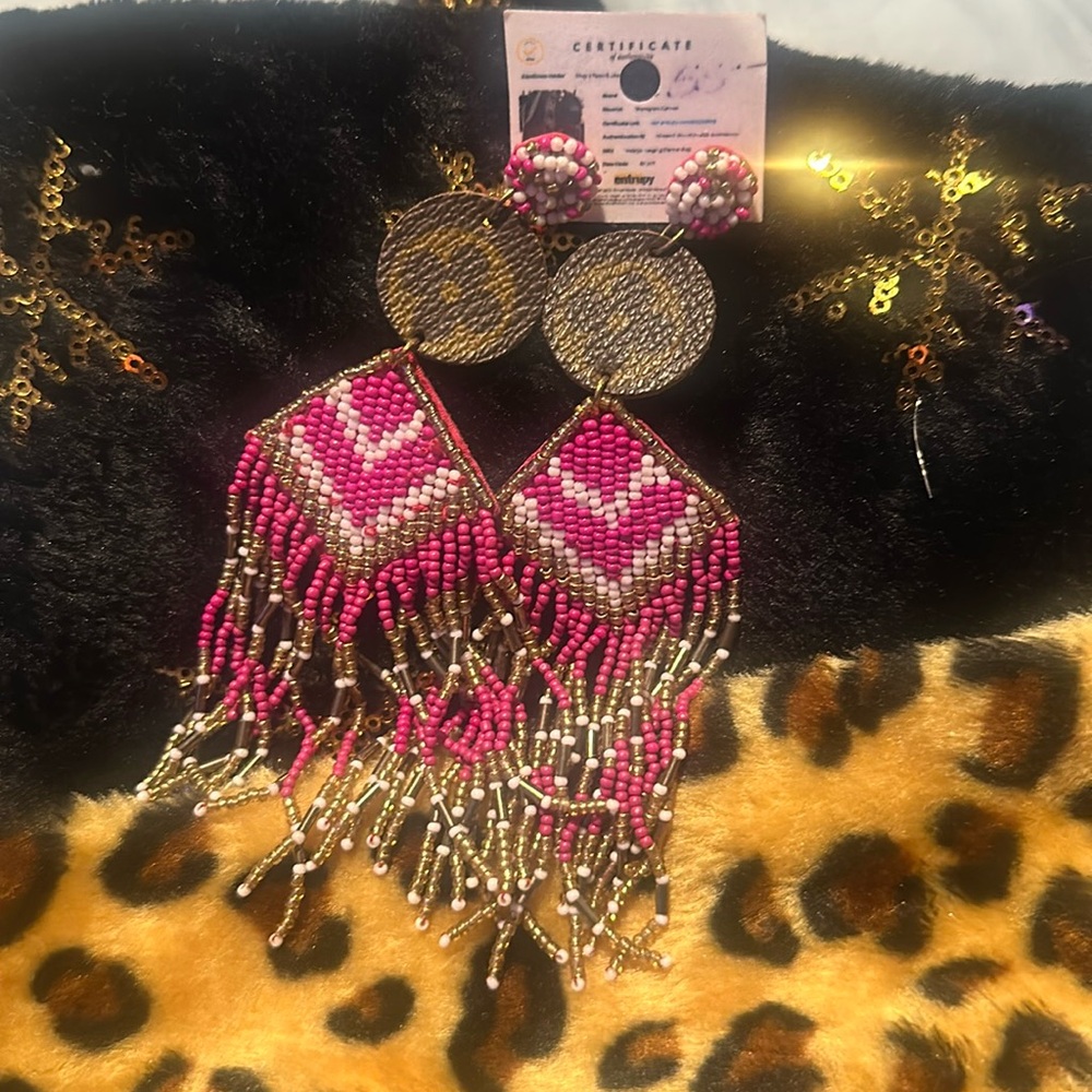 Pink Upcy tribal earrings